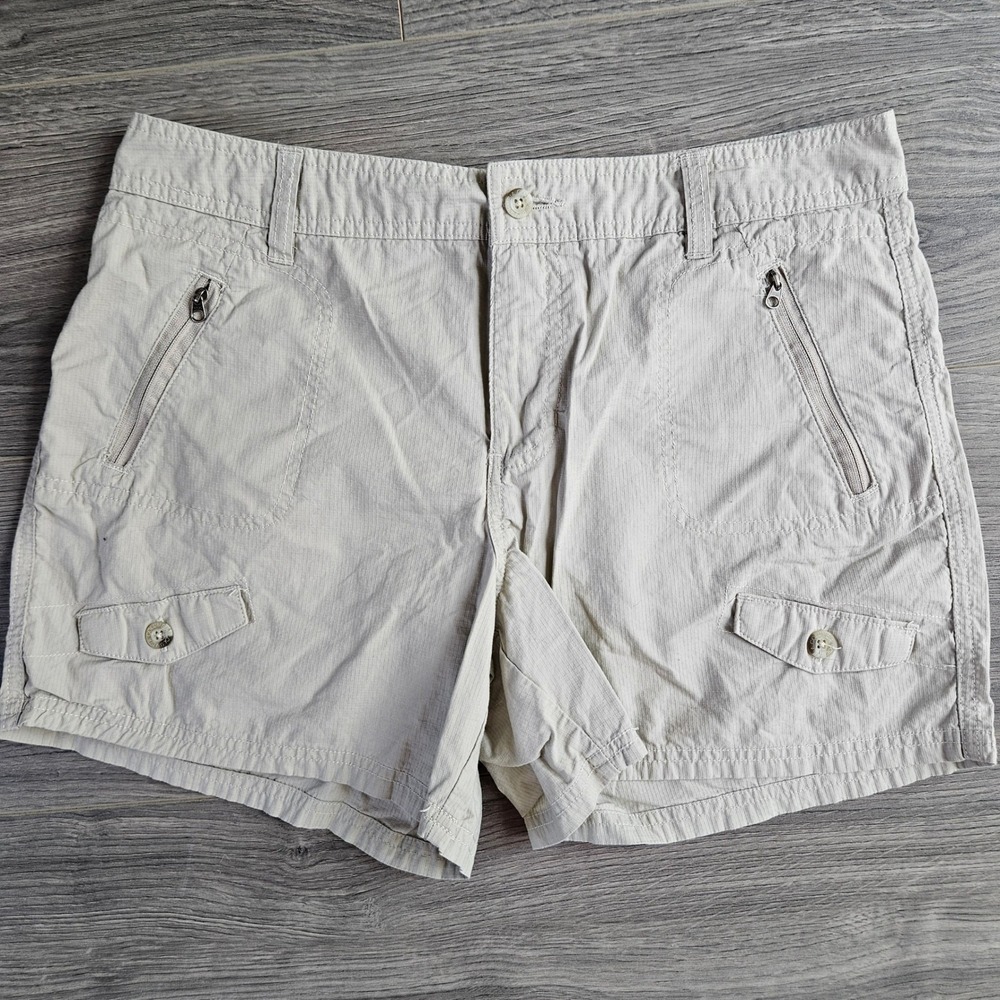 Columbia Womens Beige Ripstop Cotton Cargo Utility Hiking Shorts Size 12